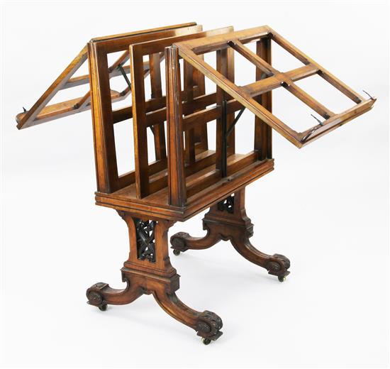 An early Victorian walnut folio stand, W.2ft 3in. H.3ft 5in.